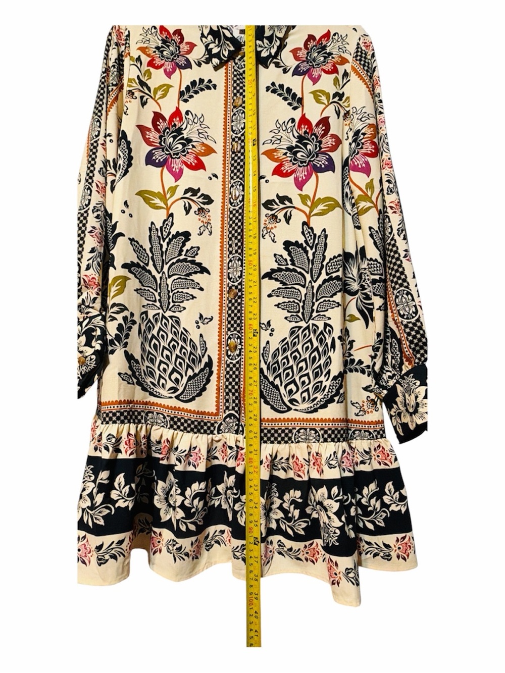 Joie Boho Floral Pineapple Print Ruffle Hem Dress - Size Large - Picture 5 of 12